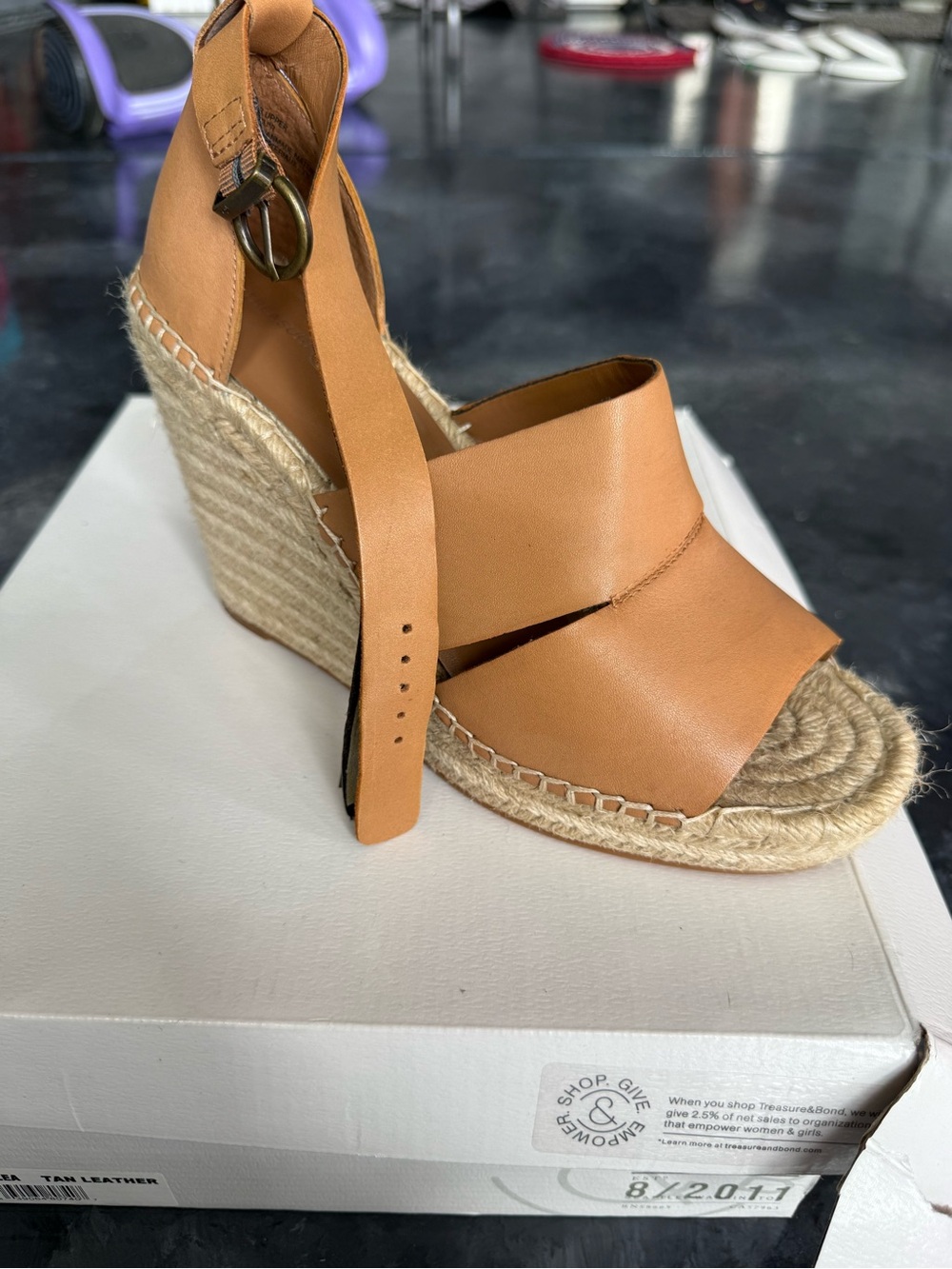 Treasure & Bond Tan Leather Espadrille Wedge Sandals